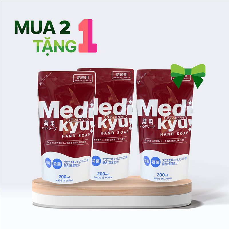 Combo siêu hời mua 2 tặng 1 Xà phòng rửa tay Animo Medikyu túi refill 200ml thương hiệu 
