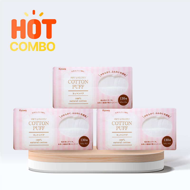 Combo siêu tiết kiệm 3 gói Bông tẩy trang Cotton thiên nhiên 130 miếng thương hiệu 