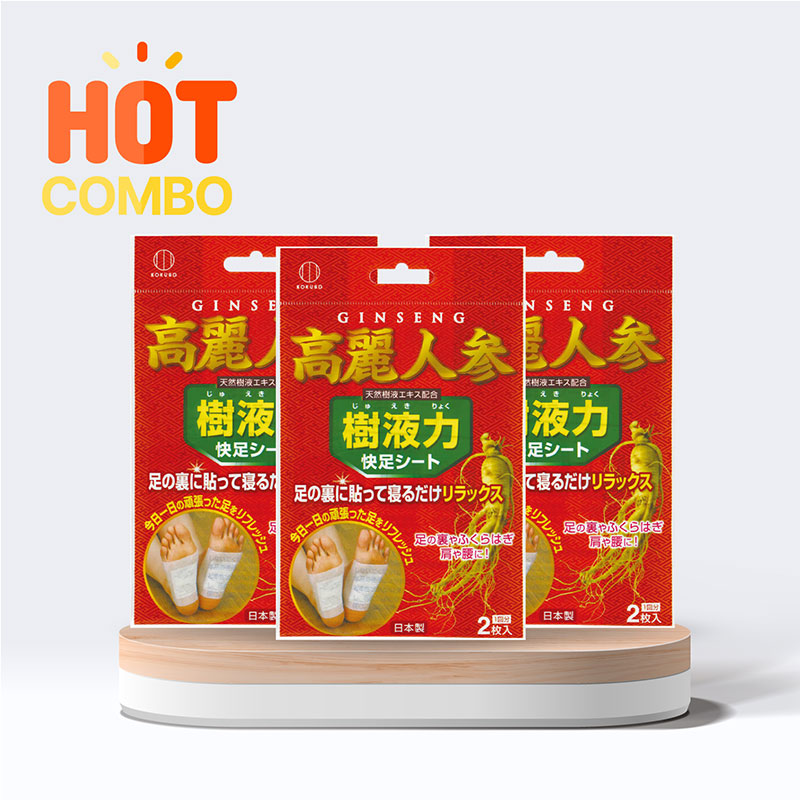 Combo siêu tiết kiệm 3 túi miếng dán chân thư giãn giảm mỏi mệt Kokubo Nhân sâm 2 miếng thương hiệu 