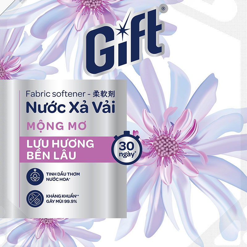 Combo siêu tiết kiệm 4 Nước xả vải Gift Mộng Mơ lưu hương bền lâu túi 3,2kg thương hiệu 
