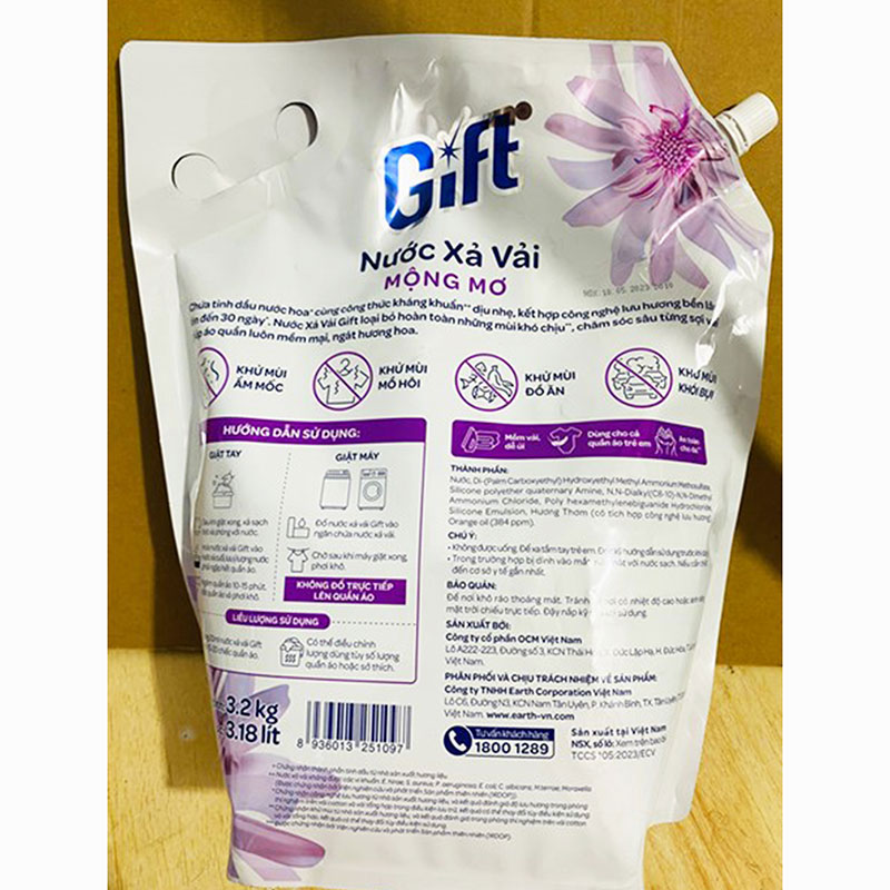 Combo siêu tiết kiệm 4 Nước xả vải Gift Mộng Mơ lưu hương bền lâu túi 3,2kg thương hiệu 