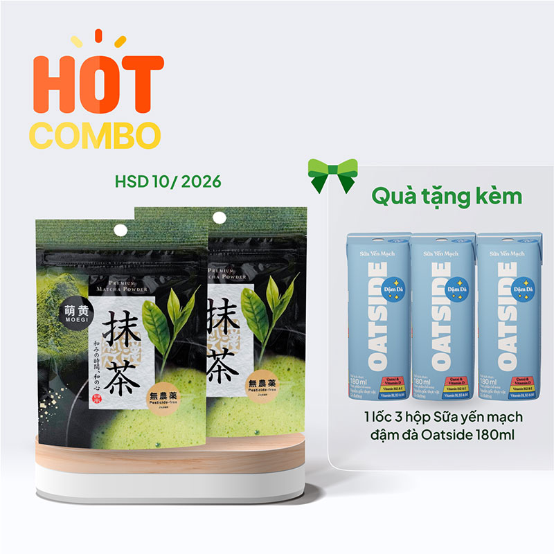 Combo siêu hời mua 2 Bột trà xanh Matcha Premium Kanes 30g (HSD: 10/2026) tặng Lốc 3 hộp Sữa yến mạch đậm đà Oatside 180ml thương hiệu 