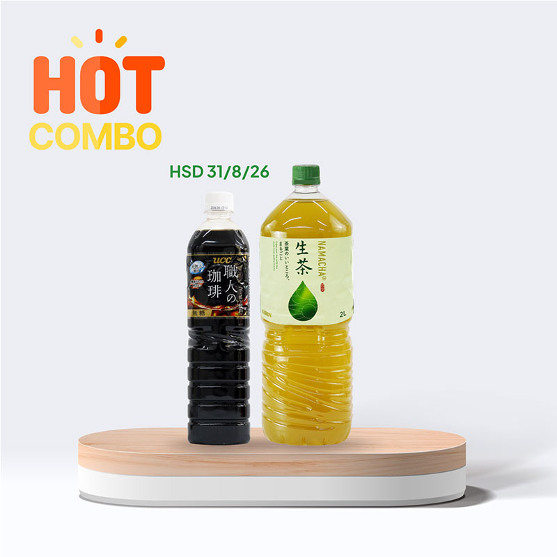 Combo siêu tiết kiệm Trà xanh tươi Namacha 2L và Cà phê đen không đường UCC 900ml (HSD: 31/8/2026)