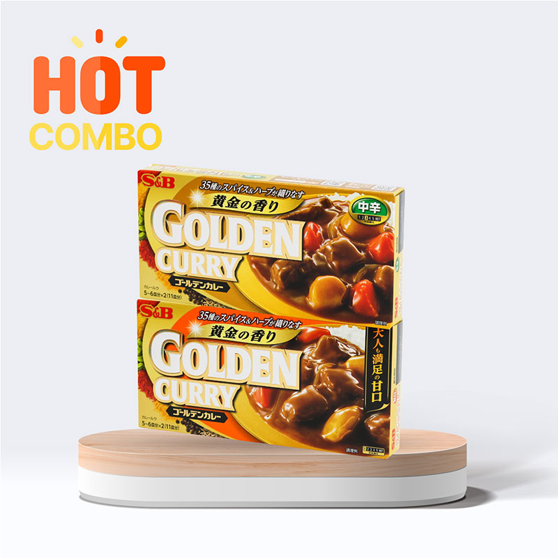 Combo siêu tiết kiệm 2 hộp Viên cà ri Golden Curry vị cay vừa và mặn ngọt 198g (8 viên)
