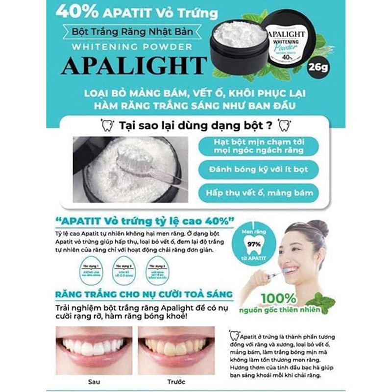 Combo siêu tiết kiệm 2 hộp Bột trắng răng Apalight Nhật Bản Brain Cosmos 26g thương hiệu 