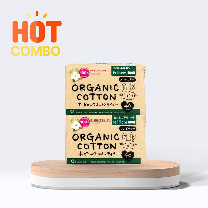 Combo siêu tiết kiệm 2 Băng vệ sinh hàng ngày Organic Cotton siêu mỏng Cotton Labo 15cm 40 miếng