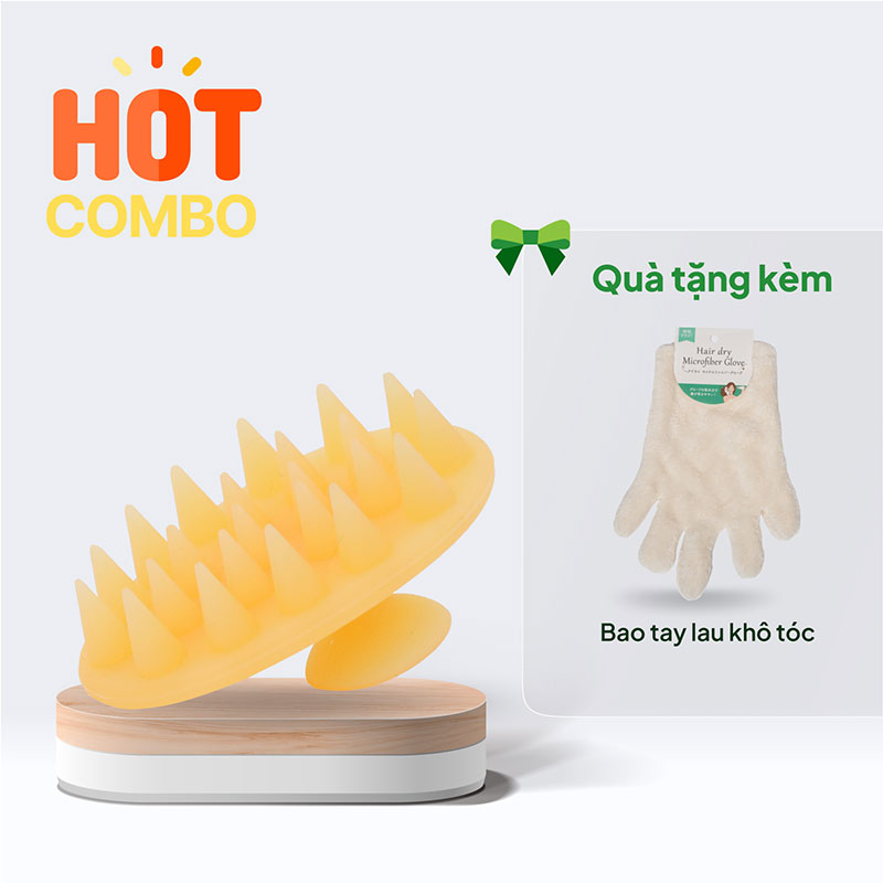 Combo siêu hời mua Lược silicone gội đầu & massage da đầu Nhật Bản loại lớn tặng Bao tay lau khô tóc
