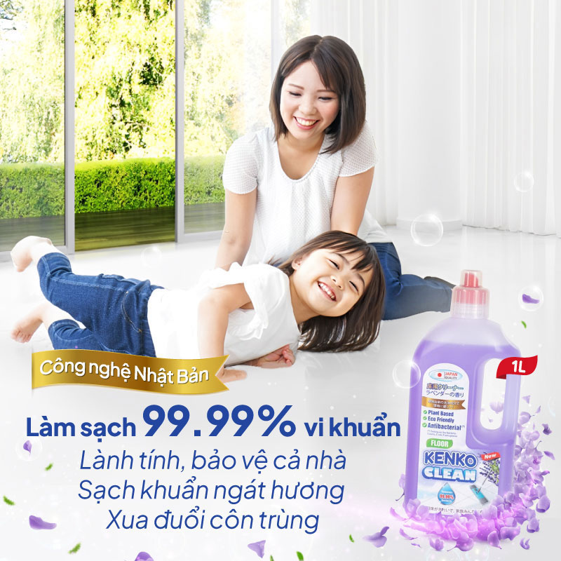 Combo siêu tiết kiệm 2 Nước lau sàn gốc thực vật diệt khuẩn Kenko Clean hương Lavender 1L thương hiệu 