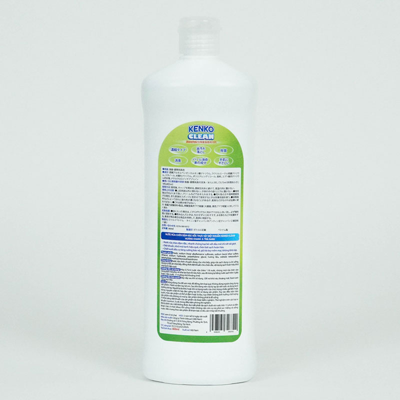 Combo siêu tiết kiệm 2 Nước rửa chén đậm đặc gốc thực vật diệt khuẩn Kenko Clean hương chanh & trà xanh 800ml thương hiệu 