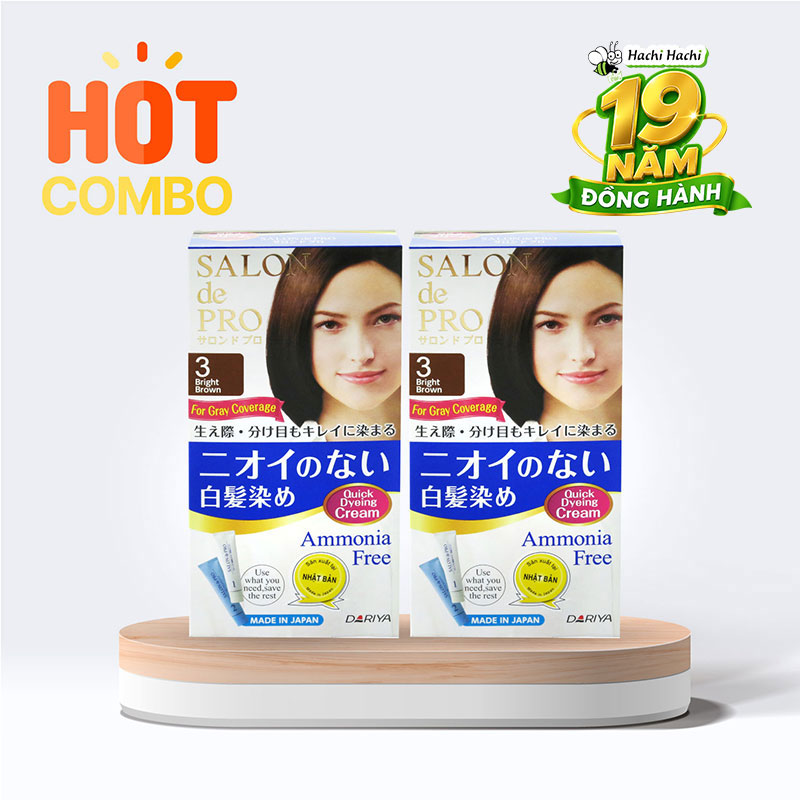 Combo siêu tiết kiệm 2 hộp Kem nhuộm tóc bạc không mùi Salon De Pro 3 Màu nâu sáng