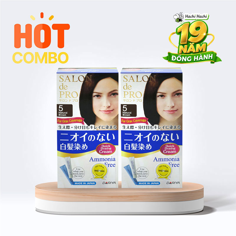 Combo siêu tiết kiệm 2 hộp Kem nhuộm tóc bạc không mùi Salon De Pro 5 Màu nâu tự nhiên