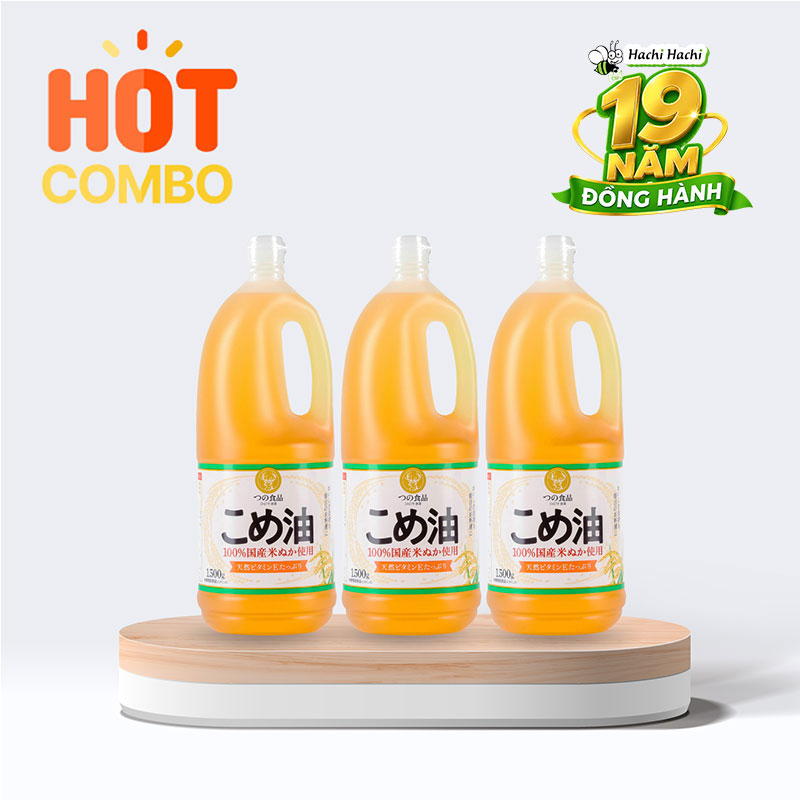 Combo siêu tiết kiệm 3 chai Dầu gạo Nhật Bản nguyên chất Tsuno 1500g (1636ml)