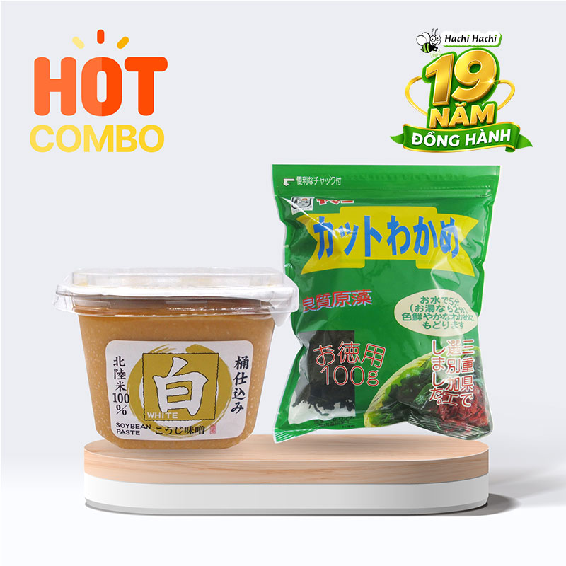 Combo siêu tiết kiệm Miso trắng men gạo Koji Yamagen 500g và Rong biển cắt Wakame 100g