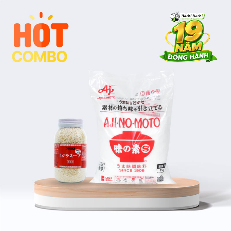 Combo siêu tiết kiệm Hạt nêm chiết xuất thịt và rau Youki 520g và Phụ gia thực phẩm: Bột ngọt Ajinomoto Nhật Bản 1kg