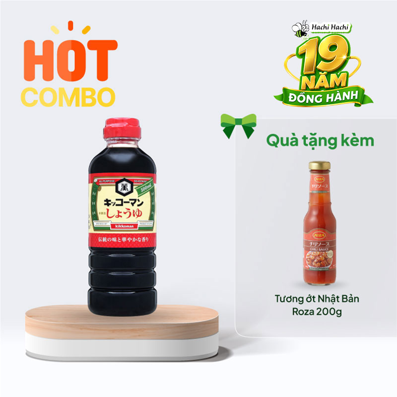 Combo siêu hời mua Nước tương đậu nành vị truyền thống Kikkoman 500ml tặng Tương ớt Nhật Bản Roza 200g