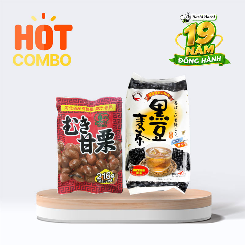 Combo siêu tiết kiệm Hạt dẻ Organic 216g (108g x 2 gói) và Trà lúa mạch đậu đen SKK 400g (10g x 40 gói)