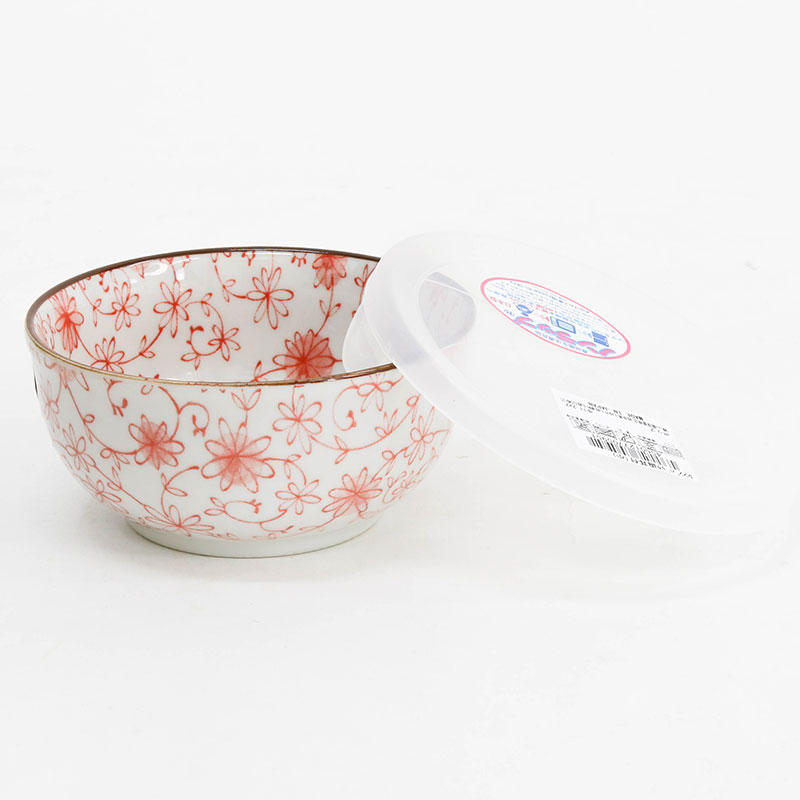 Combo siêu hời mua Hộp sứ Nhật Bản đựng thức ăn 10.6cm (họa tiết Karakusa đỏ) tặng Nắp nhựa đậy hộp sứ 11.2cm thương hiệu 