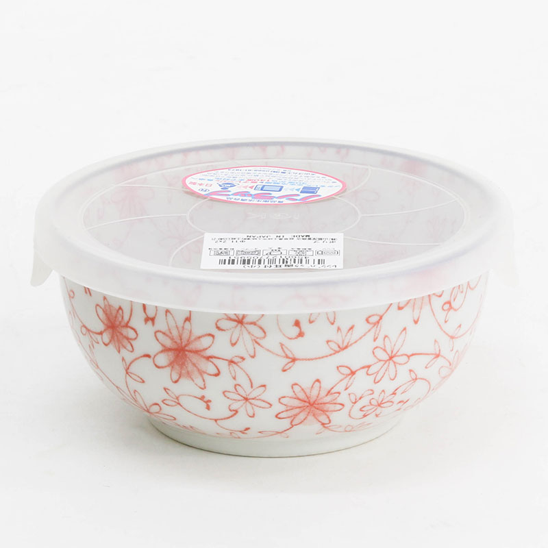 Combo siêu hời mua Hộp sứ Nhật Bản đựng thức ăn 10.6cm (họa tiết Karakusa đỏ) tặng Nắp nhựa đậy hộp sứ 11.2cm thương hiệu 