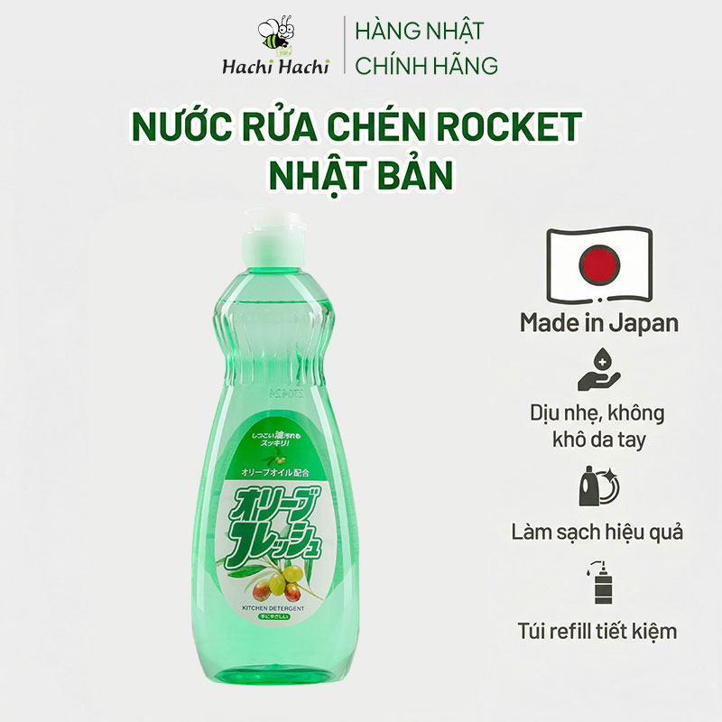 Combo siêu hời mua 5 tặng 1 Nước rửa chén trung tính dầu Olive Rocket 600g thương hiệu 