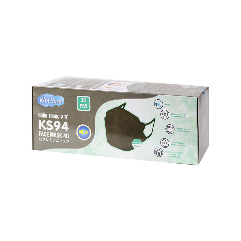 Combo siêu tiết kiệm 2  Khẩu trang Y tế Kim Sora KS94 4D 4 lớp (30 cái - Đen) thương hiệu 
