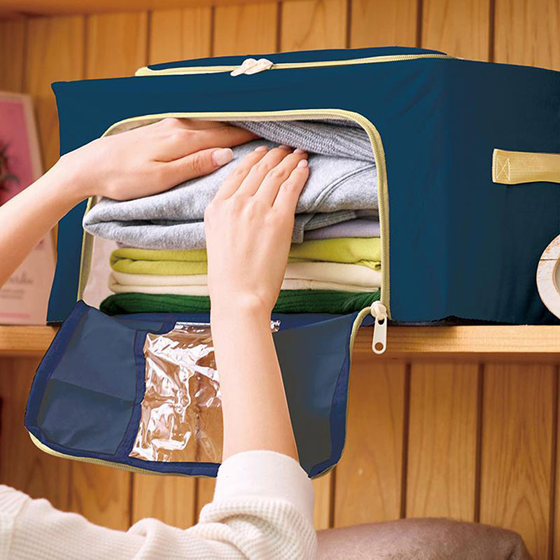 Combo siêu tiết kiêm 2 Hộp đựng quần áo gấp gọn có cửa sổ 40x30cm (Xanh Navy) thương hiệu 