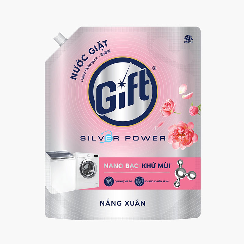 Combo siêu tiết kiêm 2 Túi Nước giặt Gift Nắng Xuân Nano bạc kháng khuẩn khử mùi 3,6kg thương hiệu 