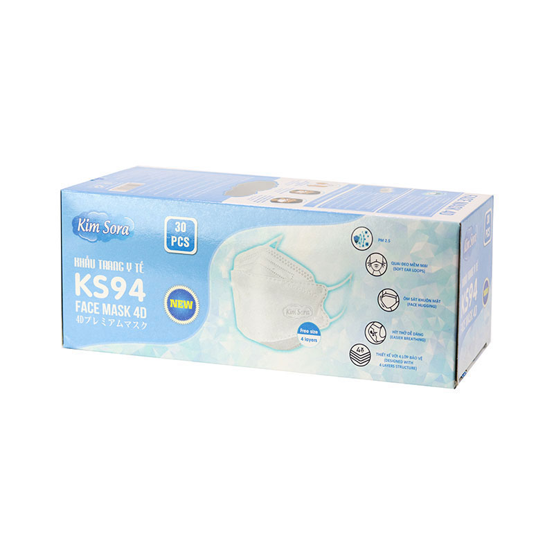 Combo siêu tiết kiêm 2 Hộp Khẩu trang Y tế Kim Sora KS94 4D 4 lớp (30 cái - Trắng) thương hiệu 