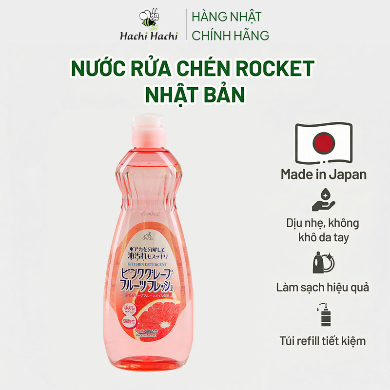 Combo siêu tiết kiệm mua 2 Chai Nước rửa chén hương bưởi Rocket 600g thương hiệu 