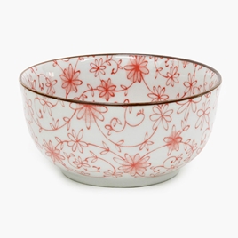 Hộp sứ Nhật Bản đựng thức ăn 10.6cm (họa tiết Karakusa đỏ)