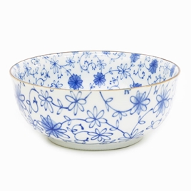 Hộp sứ Nhật Bản đựng thức ăn 15.8cm (họa tiết Karakusa xanh)