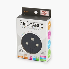 Dây sạc, truyền dữ liệu 3 trong 1 Type-C, Micro USB, Lightning cuộn rút siêu gọn