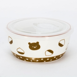 Hộp sứ đựng thức ăn 11cm hình gấu & hạt dẻ, dùng được lò vi sóng
