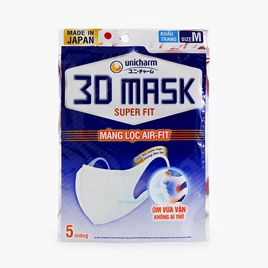 Khẩu trang Unicharm 3D chống khói bụi, phấn hoa, sản xuất tại Nhật (5 cái)