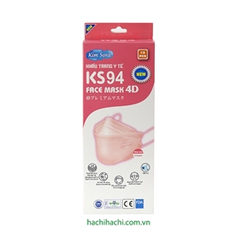 Khẩu trang Y tế Kim Sora KS94 4D 4 lớp, chống bụi, vi khuẩn, virus (10 cái - Hồng)