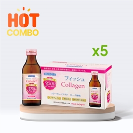 Combo siêu tiết kiệm 1 thùng 5 hộp TPBS: Nước uống Collagen Nhật Bản Kenkogen 100mlx10 chai