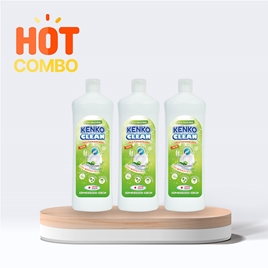 Combo siêu hời mua 3 Nước rửa chén đậm đặc gốc thực vật diệt khuẩn Kenko Clean hương chanh & trà xanh 800ml