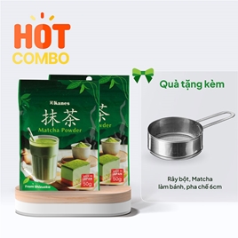 Combo siêu hời mua 2 Bột trà xanh Matcha Nhật Bản Kanes 50g tặng Rây bột, bột matcha để làm bánh, pha chế 6cm