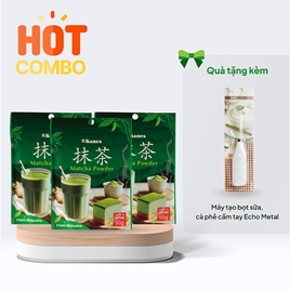 Combo siêu hời mua 3 Bột trà xanh Matcha Nhật Bản Kanes 50g  tặng Máy tạo bọt sữa, cà phê cầm tay Echo Metal