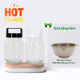 Combo siêu hời mua 2 Hũ thuỷ tinh 450ml Nắp có quai cầm (Nhiều mẫu) tặng Bộ thau rổ nhựa Nhật Bản Nakaya 19.2cm 