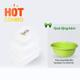 Combo siêu hời mua 3 Hộp đựng thực phẩm Nhật Bản (3L-2L-1.3L) tặng  Thau nhựa Nhật Bản Sanada 5.3L (Xanh lá)  