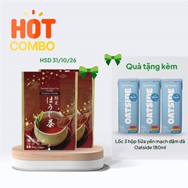 Combo mua 1 tặng 1 Bột trà rang Houjicha Nhật Bản Kanes 50g (HSD: 31/10/26) tặng lốc 3 hộp Sữa yến mạch đậm đà Oatside 180ml