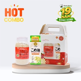 Combo siêu tiết kiệm Dầu gạo nguyên chất Tsuno 600g (654ml) và Hạt nêm chiết xuất thịt và rau Youki không chất phụ gia 400g