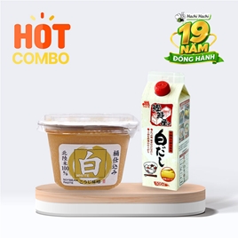 Combo siêu tiết kiệm Miso trắng men gạo Koji Yamagen 500g và Nước dùng Dashi cá ngừ và nấm hương Marutomo 500ml