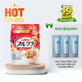 Combo siêu hời mua Thực phẩm bổ sung: Ngũ cốc trái cây Calbee 600g tặng 1 lốc 3 hộp TPBS: Sữa yến mạch đậm đà Oatside 180ml