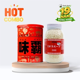Combo siêu tiết kiệm Hạt nêm chiết xuất thịt và rau Youki 520g và Nước hầm xương cô đặc cao cấp Kouki 1kg