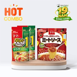 Combo siêu tiết kiệm 2 gói Mì Ý Spaghetti Nisshin 150g và Nước xốt cà chua và thịt Nisshin 260g