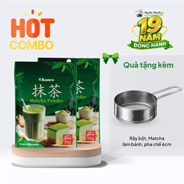 Combo siêu hời mua 2 Bột trà xanh Matcha Nhật Bản Kanes 50g tặng Rây bột, bột matcha để làm bánh, pha chế 6cm