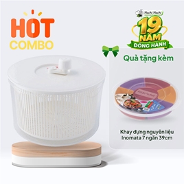 Combo siêu hời mua Rổ quay rau 26cm tặng Khay đựng nguyên liệu Inomata 7 ngăn 39cm