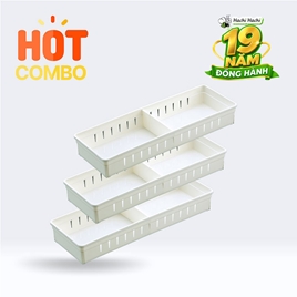 Combo siêu tiết kiệm 3 Khay đựng vật dụng, đồ dùng nhà bếp kèm tấm chia ngăn 34.8x12cm (Trắng) 