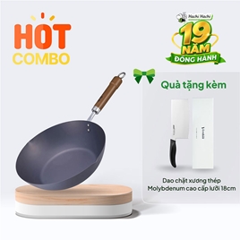 Combo siêu hời mua Chảo sắt cao cấp Kou Tetsu chống gỉ sét 28cm Sâu lòng tặng Dao chặt xương thép Molybdenum cao cấp lưỡi 18cm